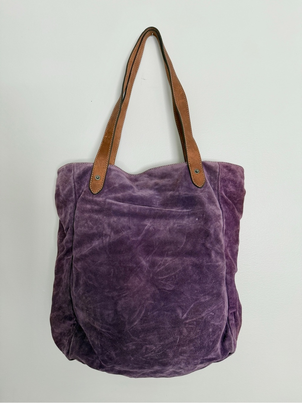 Lauren Ralph Lauren Putnam Signature Violet Purple Suede Leather Tote Bag Crest - Picture 3 of 16